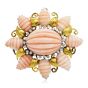 Trio Vintage Diamond Pink Coral 18K Gold Flower Star Large Brooch Pin 