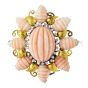 Trio Vintage Diamond Pink Coral 18K Gold Flower Star Large Brooch Pin 