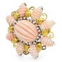 Trio Vintage Diamond Pink Coral 18K Gold Flower Star Large Brooch Pin 