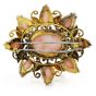 Trio Vintage Diamond Pink Coral 18K Gold Flower Star Large Brooch Pin 