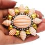 Trio Vintage Diamond Pink Coral 18K Gold Flower Star Large Brooch Pin 