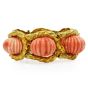 TRIO Vintage Carved Pink Coral 18K Yellow Gold Shell Large Link Bracelet