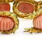 TRIO Vintage Carved Pink Coral 18K Yellow Gold Shell Large Link Bracelet