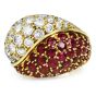 1980s Diamond Ruby 18K Gold Italian Bypass Cluster Dome cocktail Ring