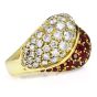 1980s Diamond Ruby 18K Gold Italian Bypass Cluster Dome cocktail Ring
