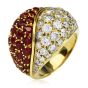 1980s Diamond Ruby 18K Gold Italian Bypass Cluster Dome cocktail Ring