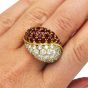 1980s Diamond Ruby 18K Gold Italian Bypass Cluster Dome cocktail Ring