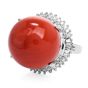 Estate  18mm Natural Red Coral Diamond Halo  Platinum Cocktail Ring