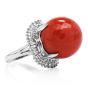 Estate  18mm Natural Red Coral Diamond Halo  Platinum Cocktail Ring