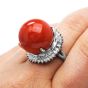 Estate  18mm Natural Red Coral Diamond Halo  Platinum Cocktail Ring