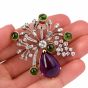 Vintage Retro 28.08cts Multi-Gem Diamond Floral Pin Brooch