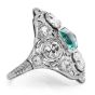 Antique Art Deco Diamond Emerald Platinum Filigree Navette Cocktail Ring 