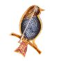 Vintage Diamond Blue Pink Sapphire 18K Gold Song Bird Brooch Pin