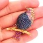 Vintage Diamond Blue Pink Sapphire 18K Gold Song Bird Brooch Pin
