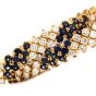 Vintage Retro Diamond Blue Sapphire 18K Yellow Gold Cluster Link Bracelet