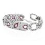 Art Deco Design Diamond Ruby 18K White Gold Marquise Eye Link Bracelet