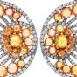 Estate Diamond Yellow Sapphire 18K Gold  Round Dangle Hoop Earrings