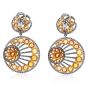 Estate Diamond Yellow Sapphire 18K Gold  Round Dangle Hoop Earrings