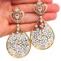  10.50cts Diamond 18K Yellow Gold Royalty Crown Web Dangle Drop Earrings