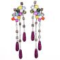 Estate Multicolor Sapphire Diamond 18K Gold Flower Dangle Drop Earrings