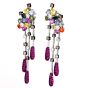 Estate Multicolor Sapphire Diamond 18K Gold Flower Dangle Drop Earrings