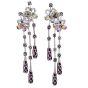 Estate Multicolor Sapphire Diamond 18K Gold Flower Dangle Drop Earrings