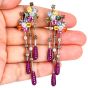 Estate Multicolor Sapphire Diamond 18K Gold Flower Dangle Drop Earrings
