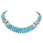 Vintage 19.02ct Diamond Turquoise 18K White Gold Elegant Wide Link Necklace