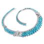 Vintage 19.02ct Diamond Turquoise 18K White Gold Elegant Wide Link Necklace