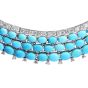 Vintage 19.02ct Diamond Turquoise 18K White Gold Elegant Wide Link Necklace