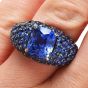 GIA Ceylon Blue Sapphire Diamond 18K Gold Pave Cluster Cocktail Ring 