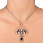 Antique Edwardian Diamond GIA Natural Pearl Sapphire Platinum  Floral Pendant Chain Necklace 