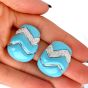 Vintage Diamond Turquoise 18K White Gold Braided Large Clip On Earrings