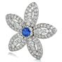 GIA Blue Sapphire Diamond Platinum Star Flower Brooch Pin