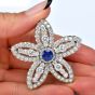 Vintage GIA Blue Sapphire Diamond Platinum Star Flower Brooch Pin