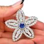 Vintage GIA Blue Sapphire Diamond Platinum Star Flower Brooch Pin