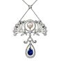 Antique Edwardian Diamond GIA Natural Pearl Sapphire Platinum  Floral Pendant Chain Necklace 