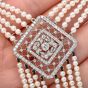 Vintage Diamond Pearl 18K White Gold Filigree Tassel Dangle Drop Necklace