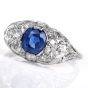 Vintage Kashmir Sapphire Diamond Platinum Three Stone Engagement Ring|DoverJewelry|