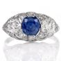 Vintage Kashmir Sapphire Diamond Platinum Three Stone Engagement Ring|DoverJewelry|