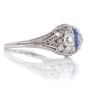 Vintage Kashmir Sapphire Diamond Platinum Three Stone Engagement Ring|DoverJewelry|