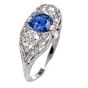 Vintage Kashmir Sapphire Diamond Platinum Three Stone Engagement Ring|DoverJewelry|