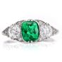 Vintage GIA No Oil Colombian Emerald Diamond Platinum Engagement Ring|Dover Jewelry|