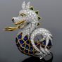 Vintage 12.24cts Diamond Enamel 18K Gold Unique Dragon Pin Brooch 