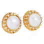 Estate Sunflower Diamond Pearl 18k Gold Clip-on Stud Earrings