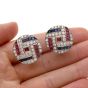 Vintage Retro Diamond Sapphire Ruby Platinum Round Clip Back Earrings 