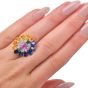 Estate Sapphire 8.70cts Diamond Platinum 18K Gold Floral Cluster Cocktail Ring|Dover Jewelry|