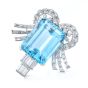 Art Deco GIA Aquamarine Diamond Platinum Brooch Pin Pendant