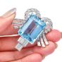 Art Deco GIA Aquamarine Diamond Platinum Brooch Pin Pendant 55.20 carats