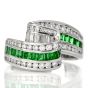 Charles Krypell Vintage Emerald Diamond Platinum Wave Band Ring